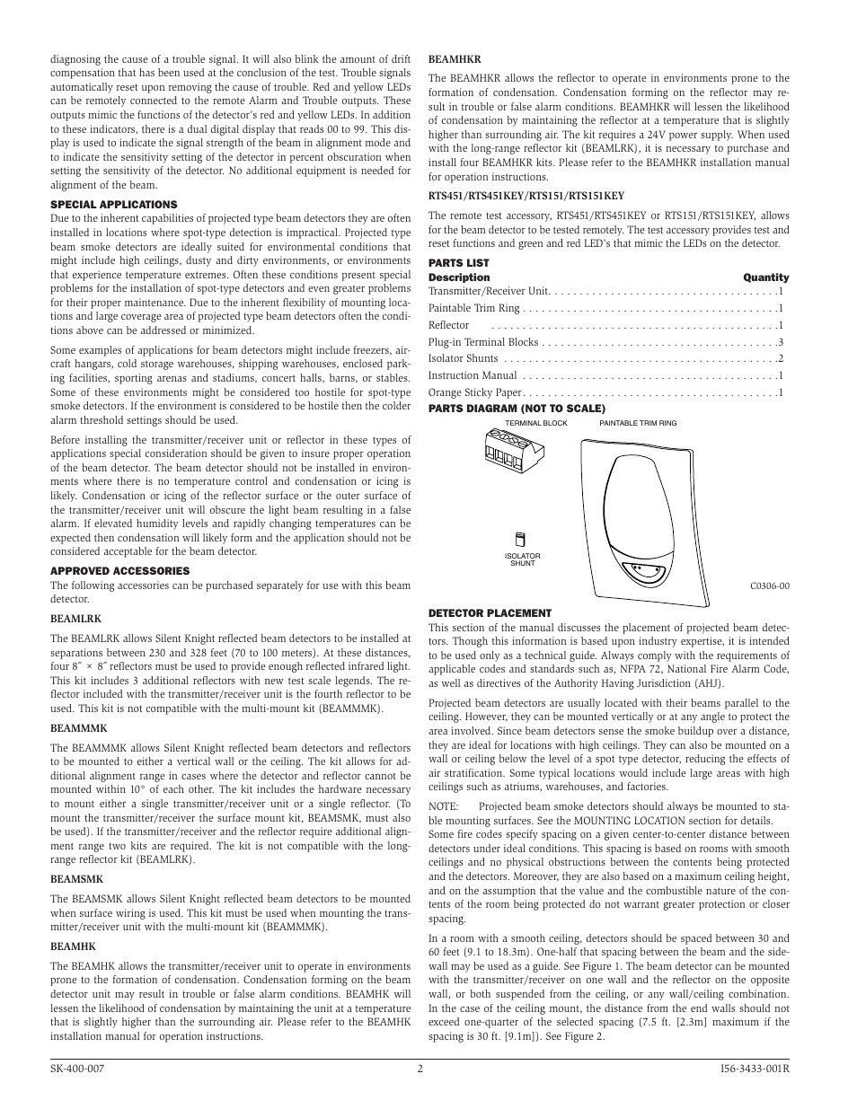 SilentKnight SK-Beam / SK-Beam-T Addressable Beam Smoke Detector w/Test User Manual | Page 2 / 15