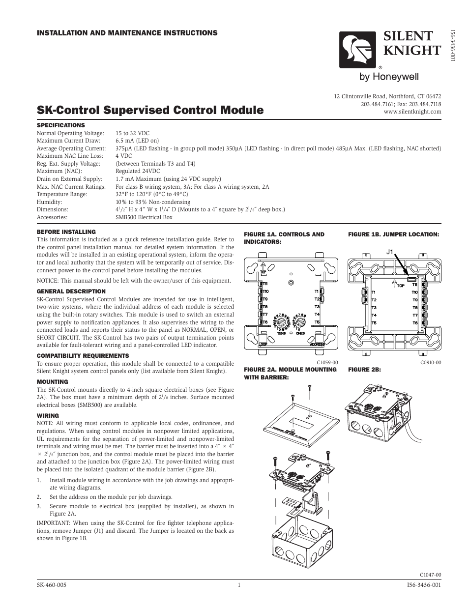 SilentKnight SK-Control Addressable Notification Module User Manual | 2 pages