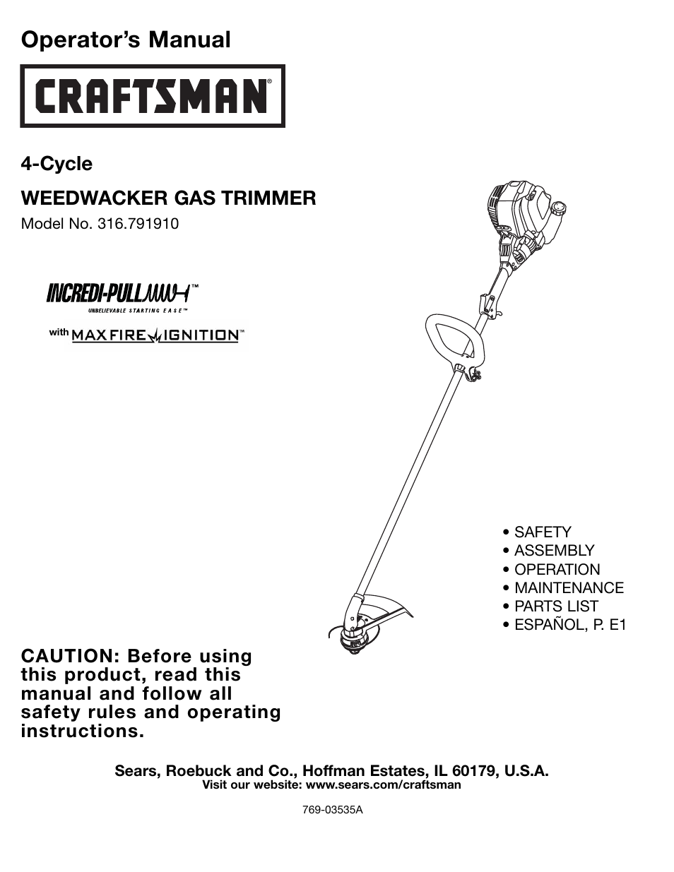 Craftsman 316.79191 User Manual | 40 pages