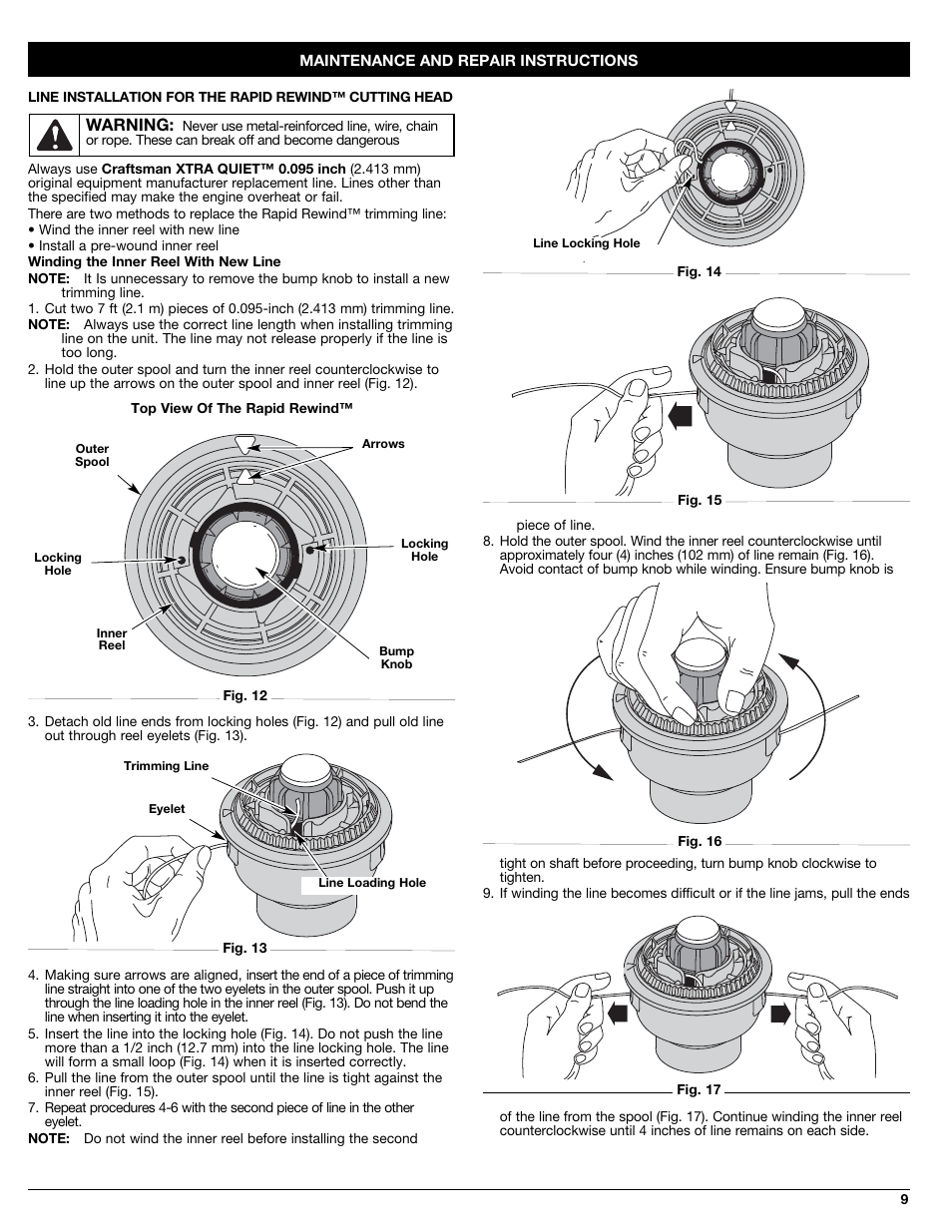 Warning | Craftsman 316.79191 User Manual | Page 9 / 40