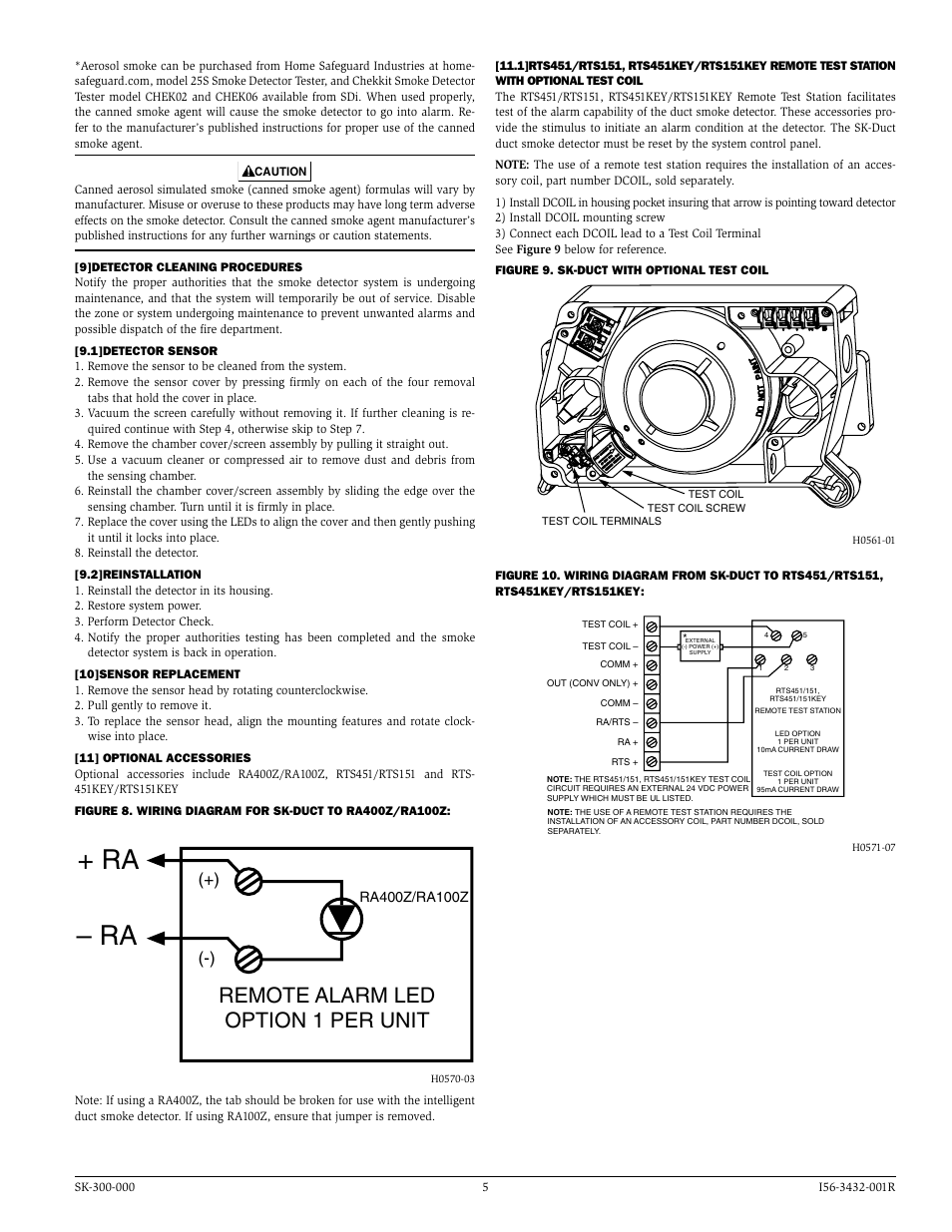 Ra + ra, Remote alarm led option 1 per unit | SilentKnight SK-Duct Addressable Photoelectric Duct Detector User Manual | Page 5 / 6