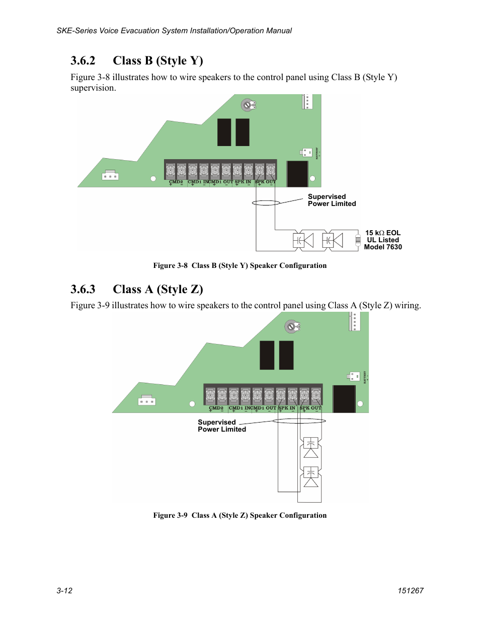 2 class b (style y) -12, Class a (style z) -12, 2 class b (style y) | 3 class a (style z) | SilentKnight SKE-450 Voice Evacuation Control Panel User Manual | Page 22 / 76