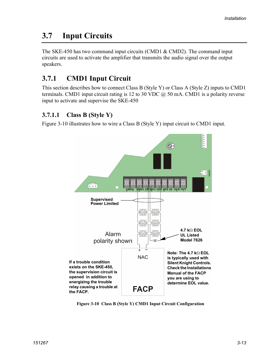Input circuits -13, 1 cmd1 input circuit -13, 1 class b (style y) -13 | 7 input circuits, 1 cmd1 input circuit, 1 class b (style y) | SilentKnight SKE-450 Voice Evacuation Control Panel User Manual | Page 23 / 76