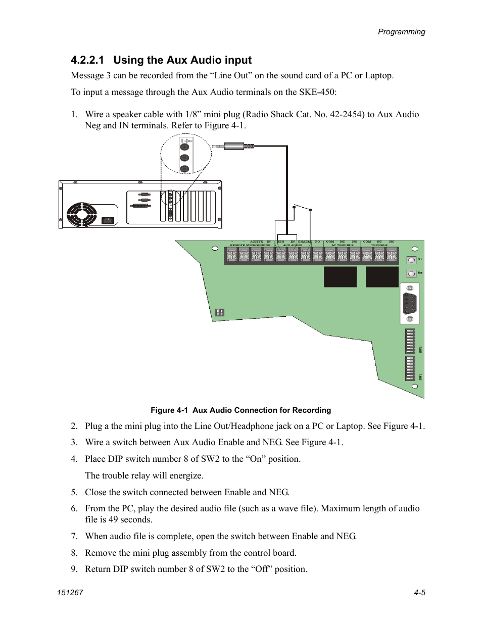 1 using the aux audio input -5, 1 using the aux audio input | SilentKnight SKE-450 Voice Evacuation Control Panel User Manual | Page 33 / 76