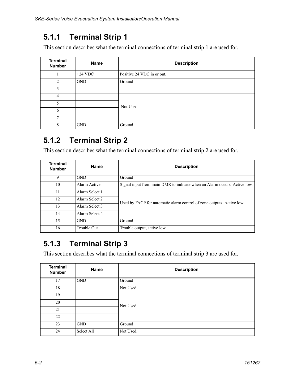 1 terminal strip 1, 2 terminal strip 2, 3 terminal strip 3 | SilentKnight SKE-450 Voice Evacuation Control Panel User Manual | Page 36 / 76