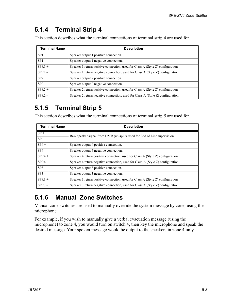 4 terminal strip 4, 5 terminal strip 5, 6 manual zone switches | SilentKnight SKE-450 Voice Evacuation Control Panel User Manual | Page 37 / 76