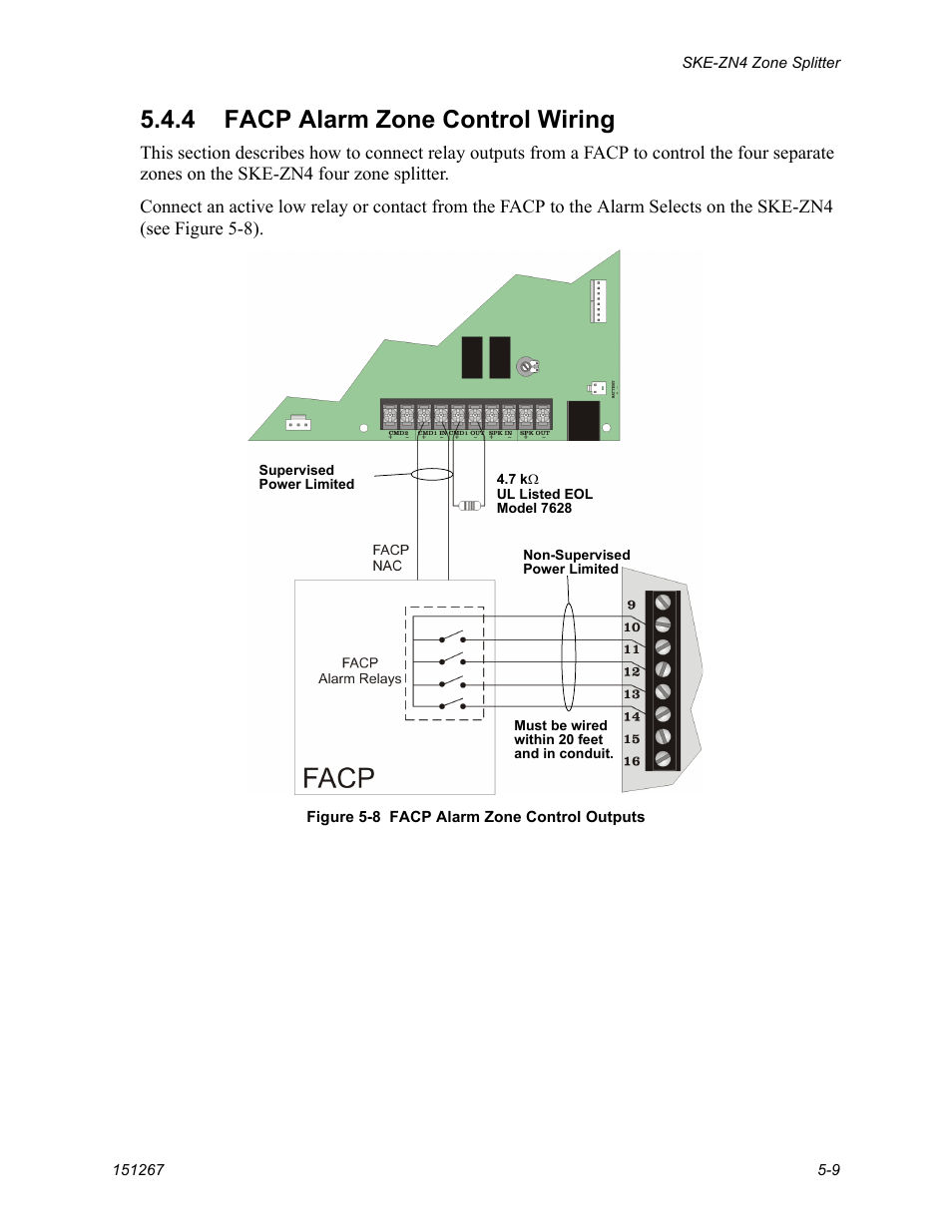 4 facp alarm zone control wiring -9, 4 facp alarm zone control wiring | SilentKnight SKE-450 Voice Evacuation Control Panel User Manual | Page 43 / 76