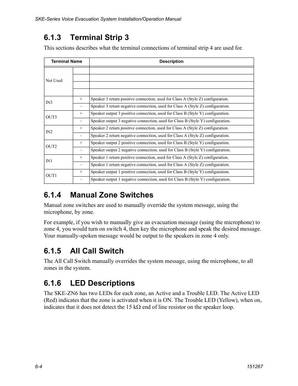 3 terminal strip 3, 4 manual zone switches, 5 all call switch | 6 led descriptions | SilentKnight SKE-450 Voice Evacuation Control Panel User Manual | Page 48 / 76