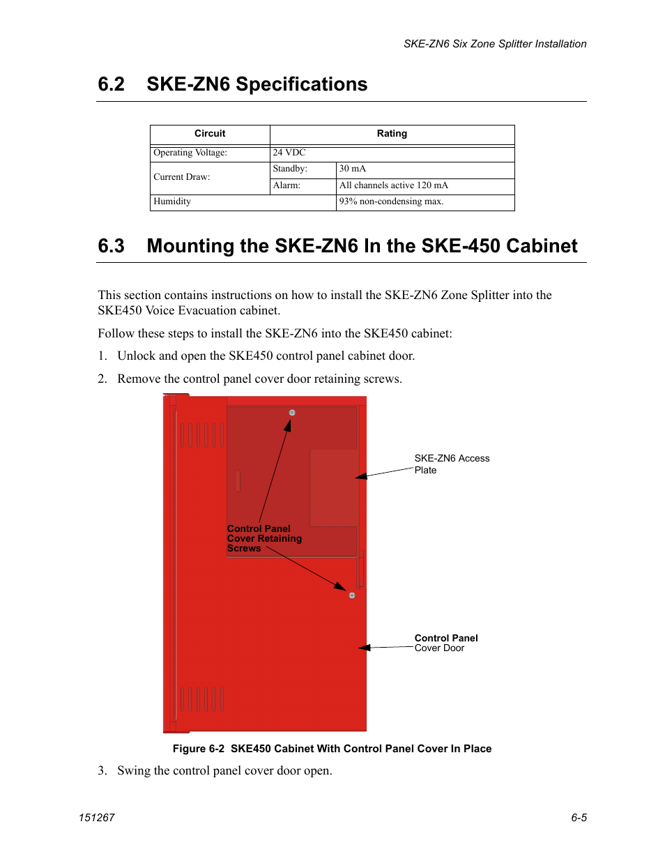 Ske-zn6 specifications -5, Mounting the ske-zn6 in the ske-450 cabinet -5 | SilentKnight SKE-450 Voice Evacuation Control Panel User Manual | Page 49 / 76