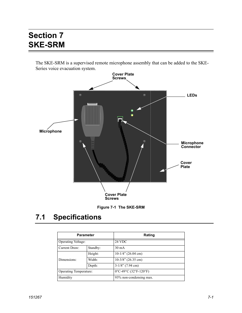 Section 7 ske-srm, Specifications -1, Ne (see section 7 for details) | 1 specifications | SilentKnight SKE-450 Voice Evacuation Control Panel User Manual | Page 55 / 76
