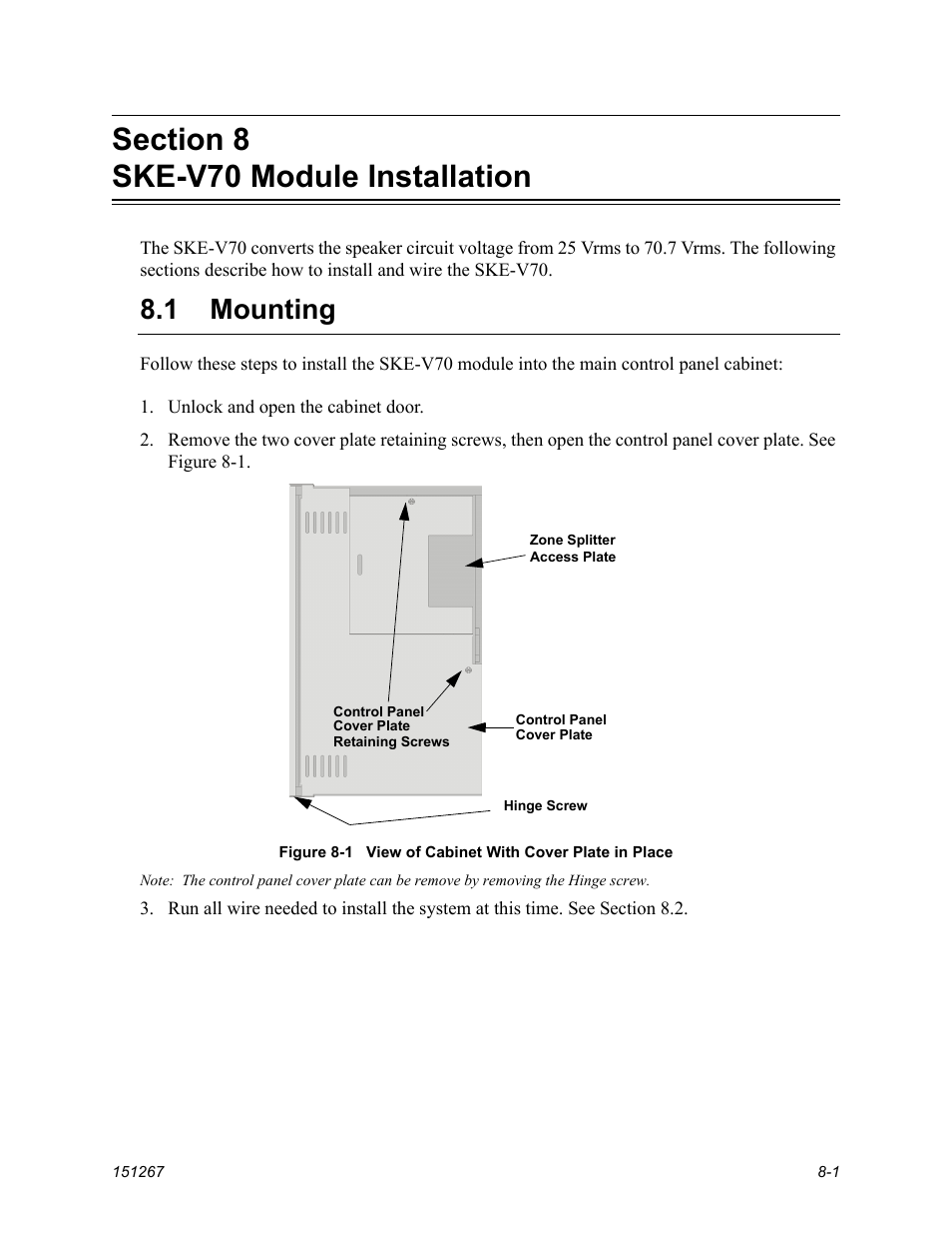 Section 8 ske-v70 module installation, Mounting -1, See section 8 for m | N section 8, 1 mounting | SilentKnight SKE-450 Voice Evacuation Control Panel User Manual | Page 61 / 76