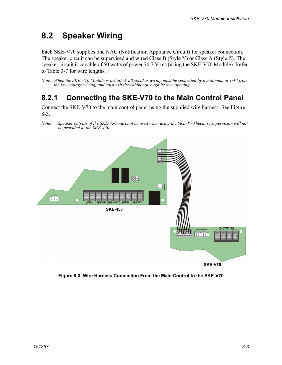 Speaker wiring -3, 2 speaker wiring, 1 connecting the ske-v70 to the main control panel | SilentKnight SKE-450 Voice Evacuation Control Panel User Manual | Page 63 / 76