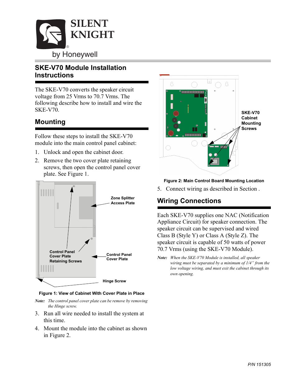 SilentKnight SKE-V70 Module User Manual | 2 pages