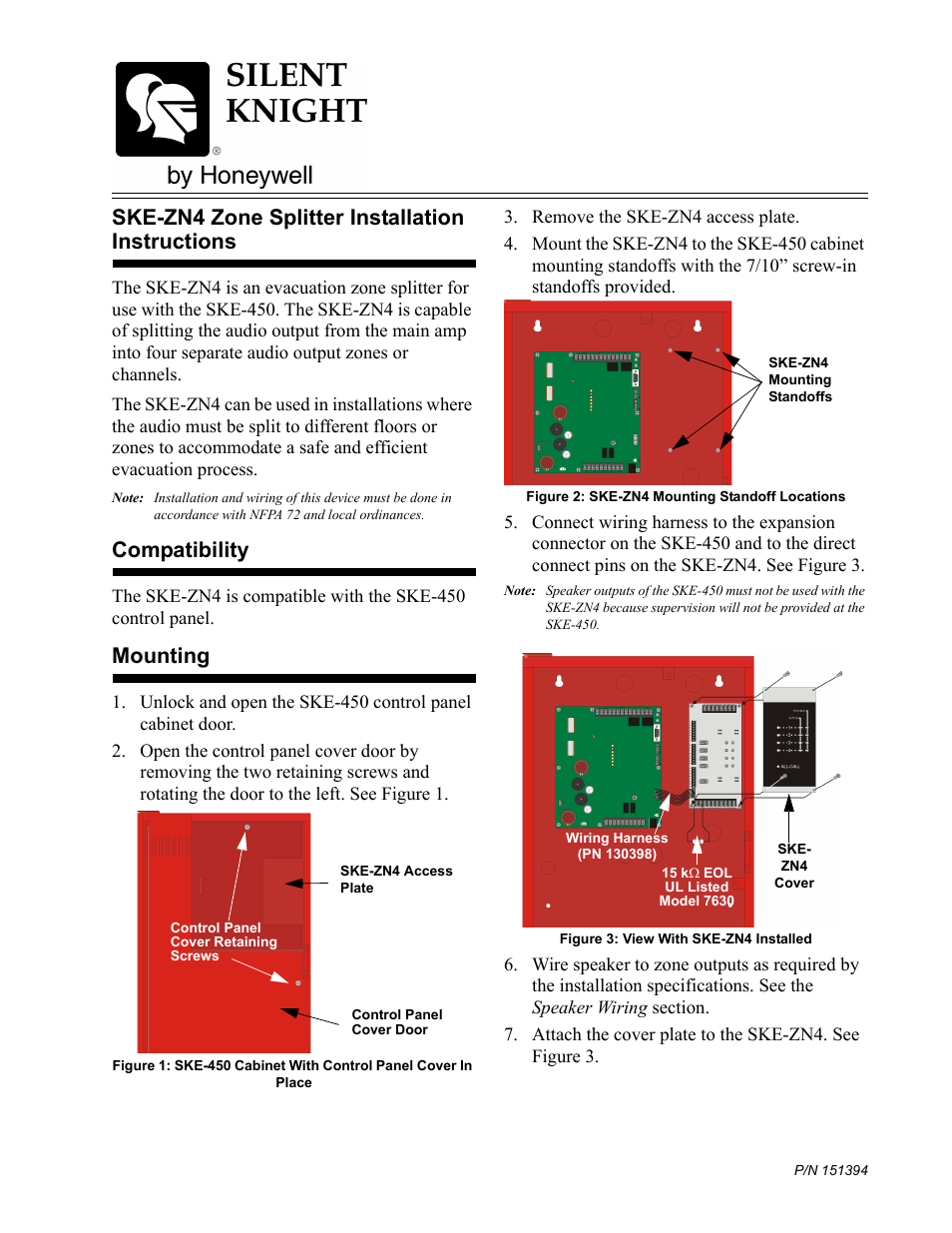 SilentKnight SKE-ZN4 Zone Splitter User Manual | 2 pages