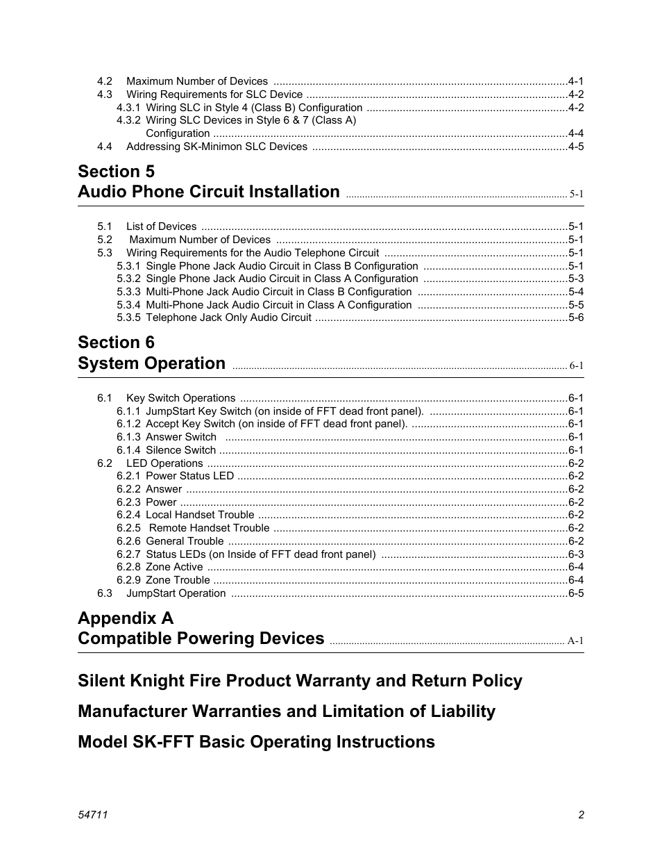 Model sk-fft basic operating instructions, Appendix a compatible powering devices | SilentKnight SK-FFT User Manual | Page 6 / 58