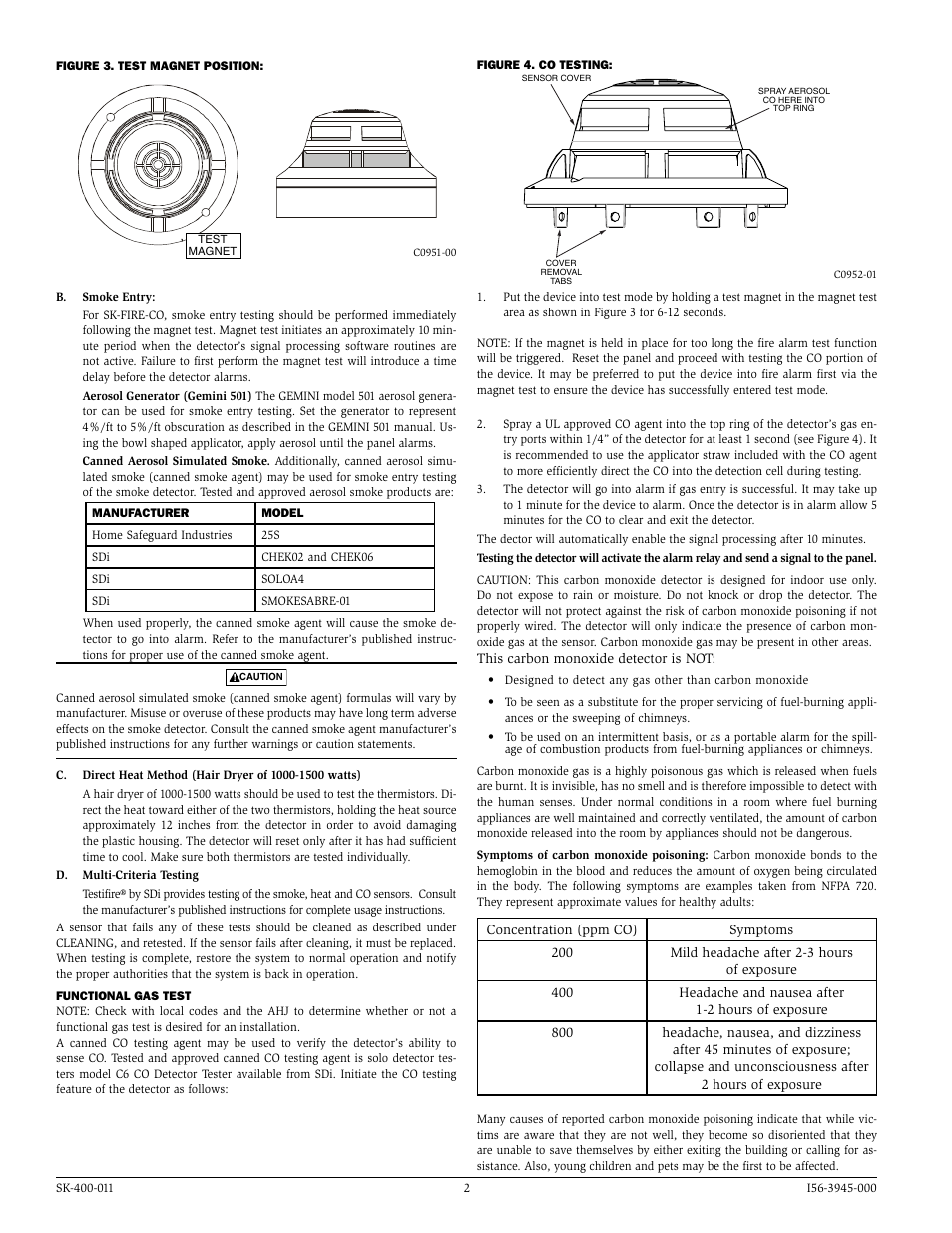 SilentKnight SK-Fire-CO Multi-Criteria CO and Smoke Sensor User Manual | Page 2 / 4