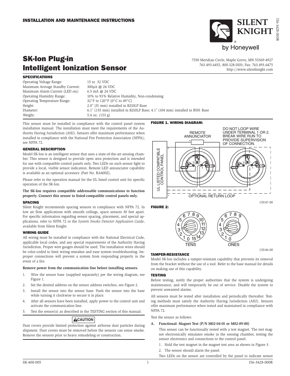 SilentKnight SK-Ion Addressable Ionization Smoke Detector User Manual | 2 pages