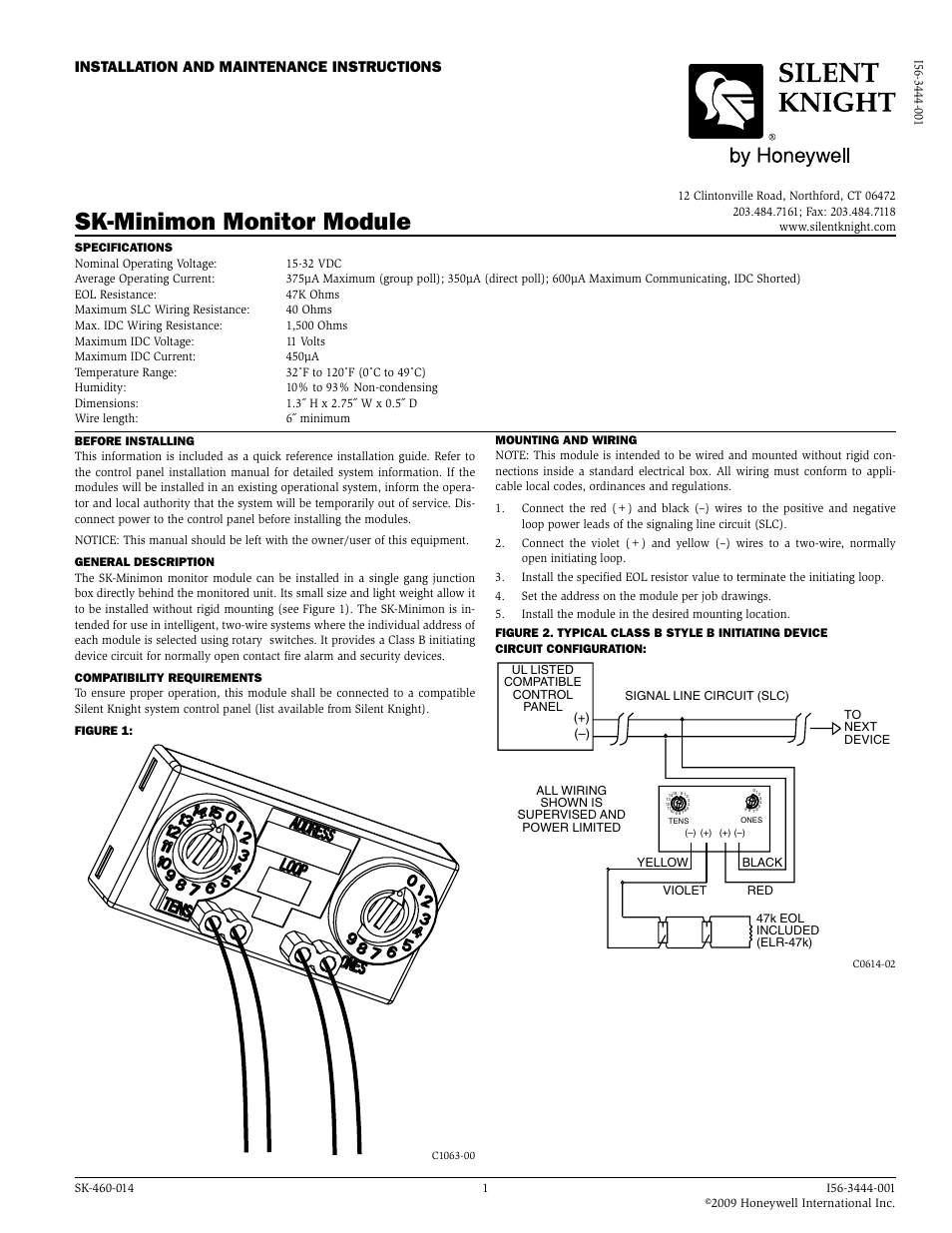 SilentKnight SK-Minimon Addressable Mini-Monitor Module User Manual | 1 page