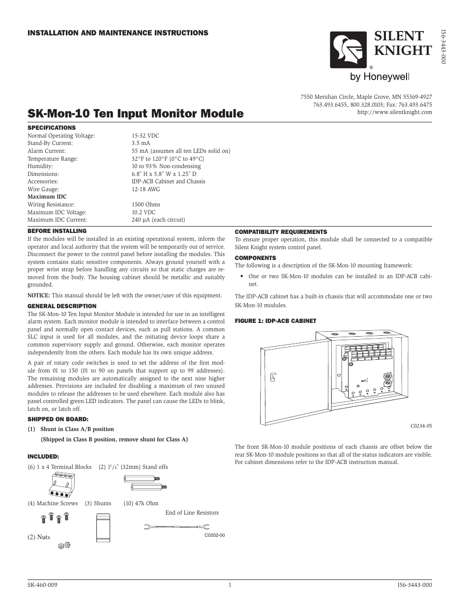 SilentKnight SK-Mon-10 Addressable Ten Input Monitor Module User Manual | 3 pages