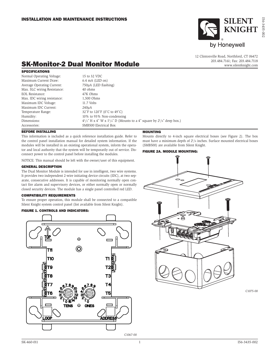 SilentKnight SK-Monitor-2 Addressable Dual Input Monitor Module User Manual | 2 pages