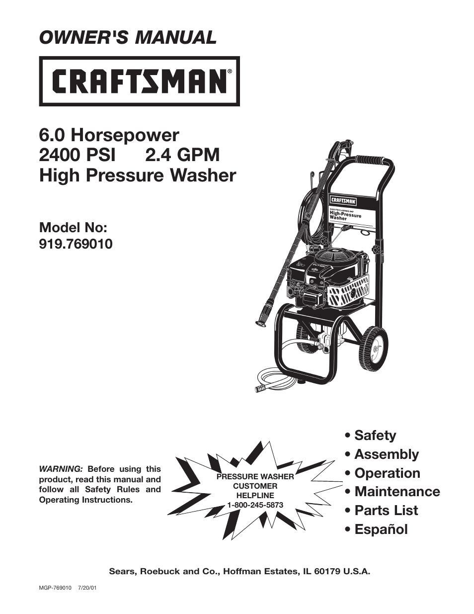 Craftsman MGP-769010 User Manual | 52 pages