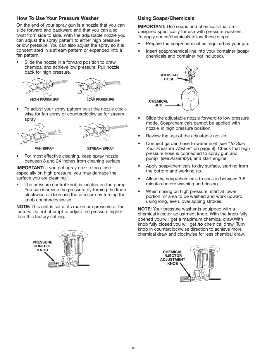 How to use your pressure washer, Using soaps/chemicals | Craftsman MGP-769010 User Manual | Page 10 / 52
