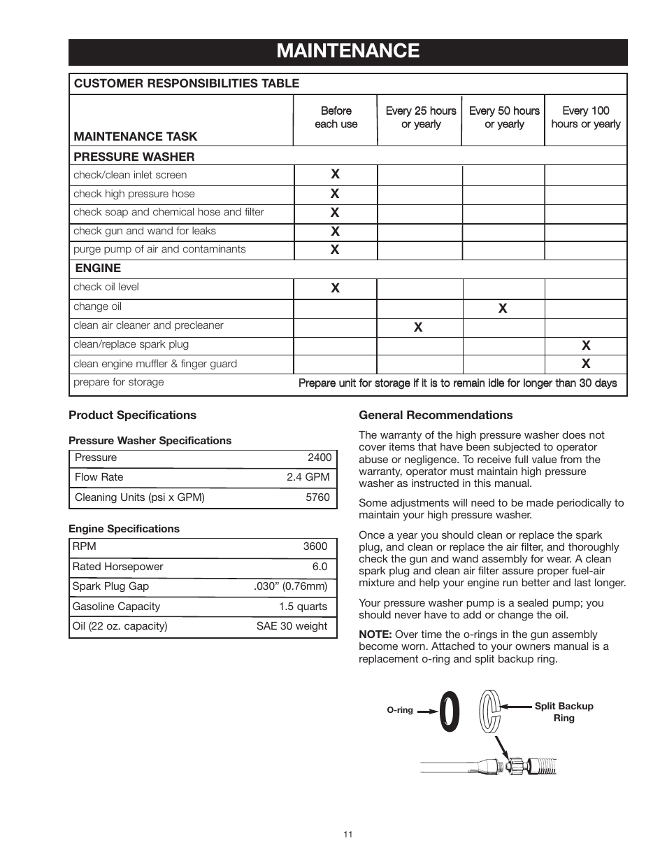 Maintenance | Craftsman MGP-769010 User Manual | Page 11 / 52