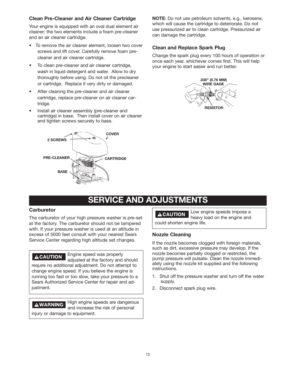 Service and adjustments | Craftsman MGP-769010 User Manual | Page 13 / 52