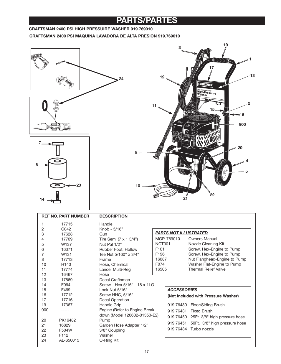 Parts/partes | Craftsman MGP-769010 User Manual | Page 17 / 52
