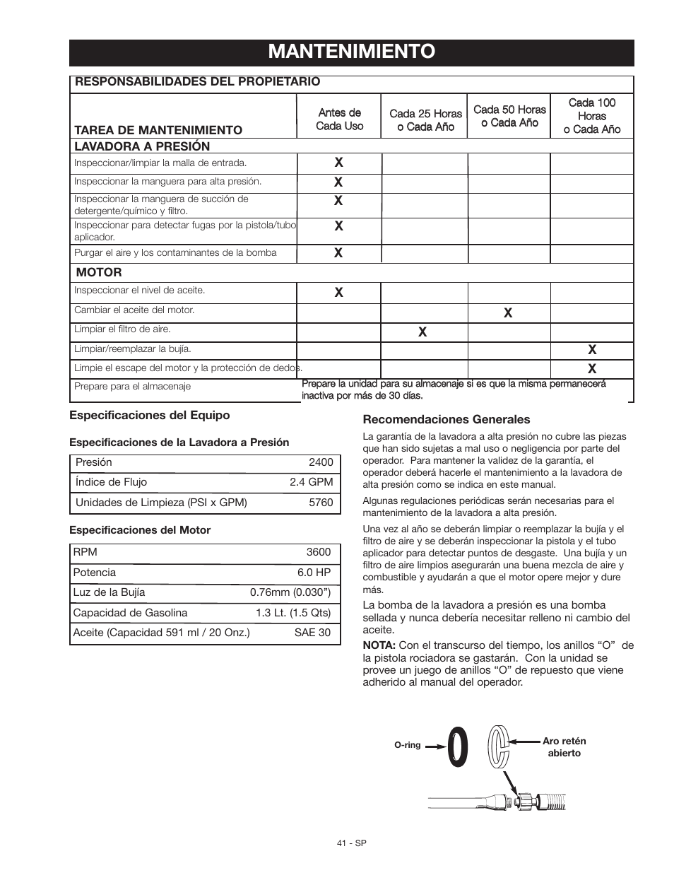 Mantenimiento | Craftsman MGP-769010 User Manual | Page 41 / 52