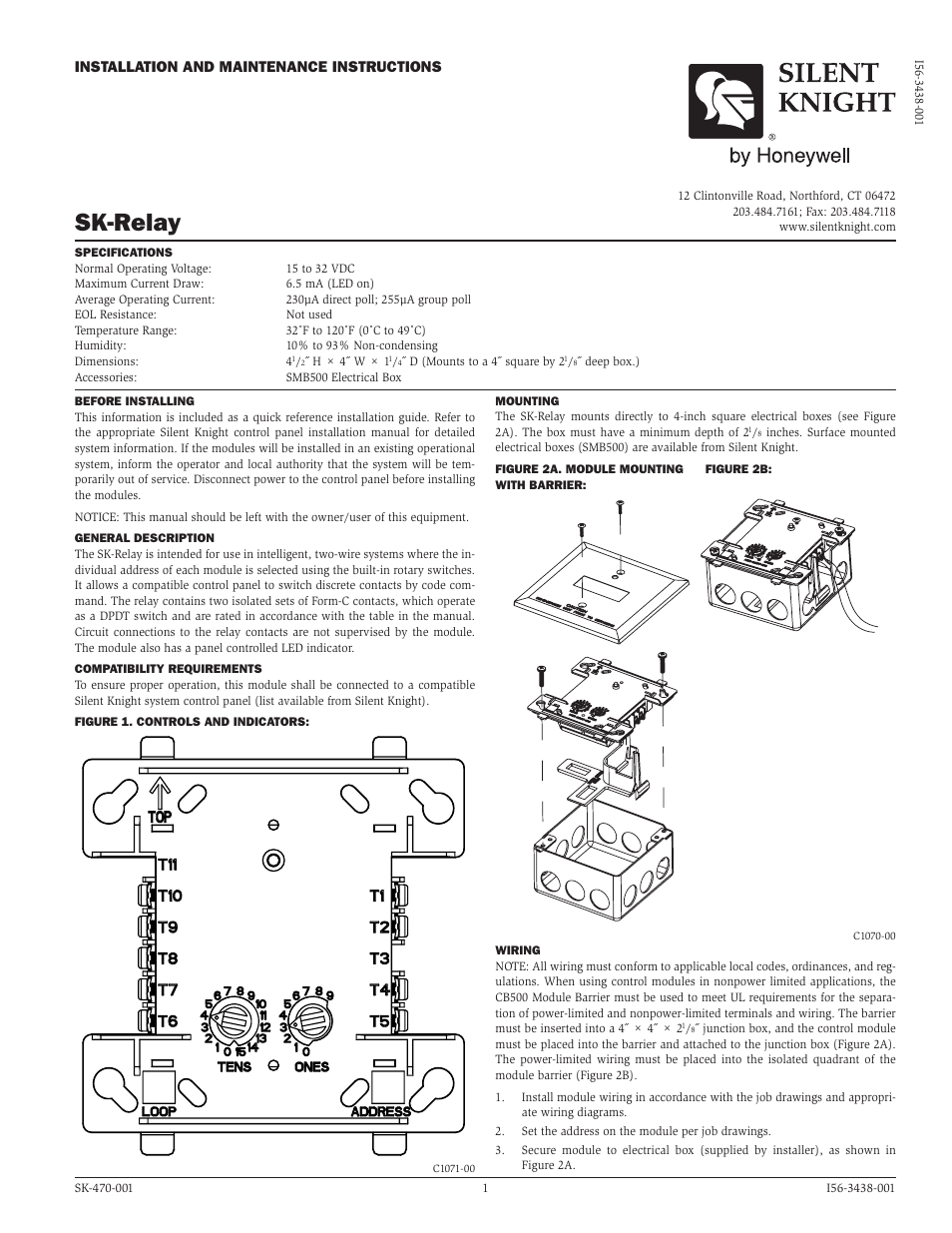 SilentKnight SK-Relay Addressable Relay Module User Manual | 2 pages