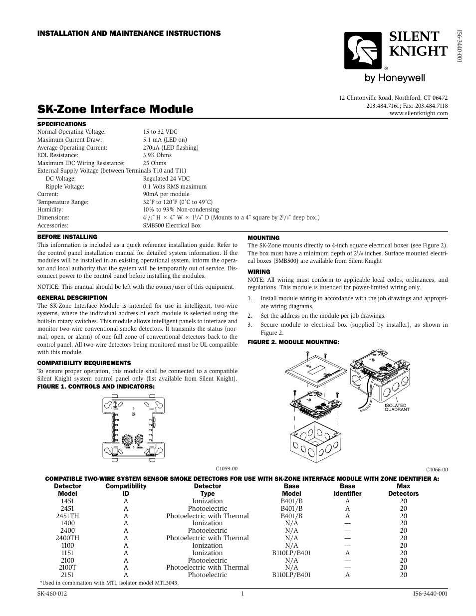 SilentKnight SK-Zone Addressable 2-wire Zone Interface Module User Manual | 2 pages