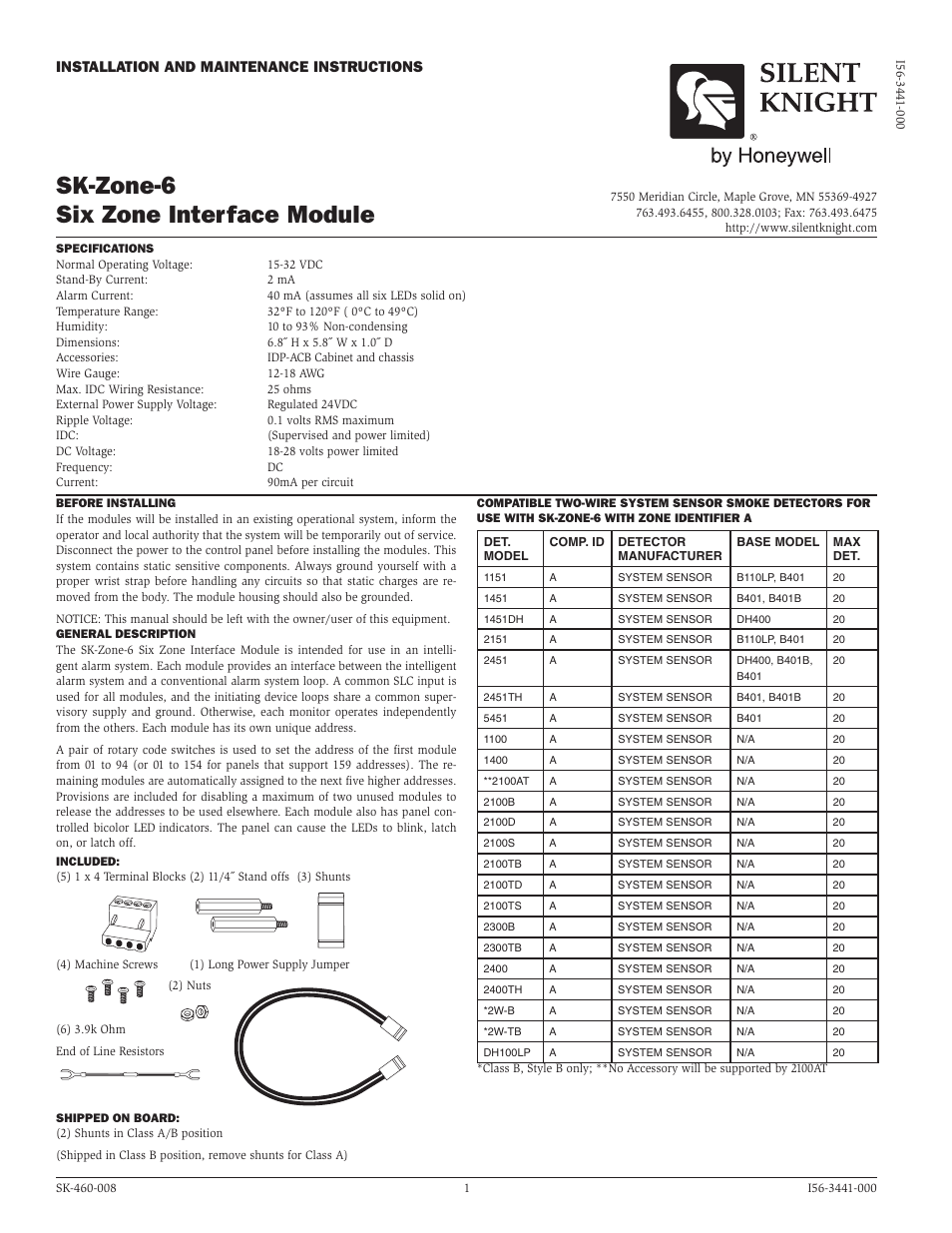 SilentKnight SK-Zone-6 Addressable Six Zone Interface Module User Manual | 4 pages