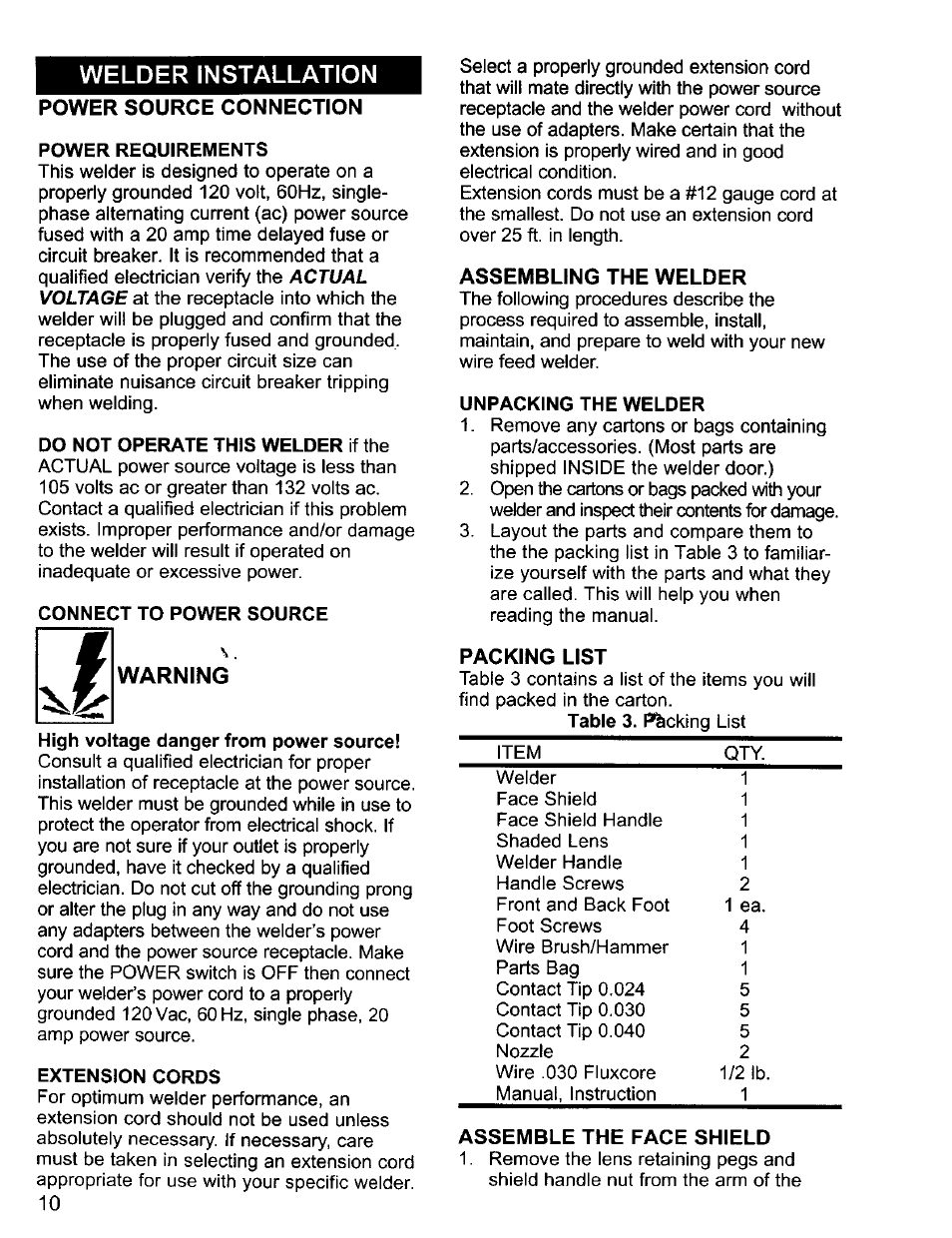 Welder installation | Craftsman 196.205690 User Manual | Page 10 / 60