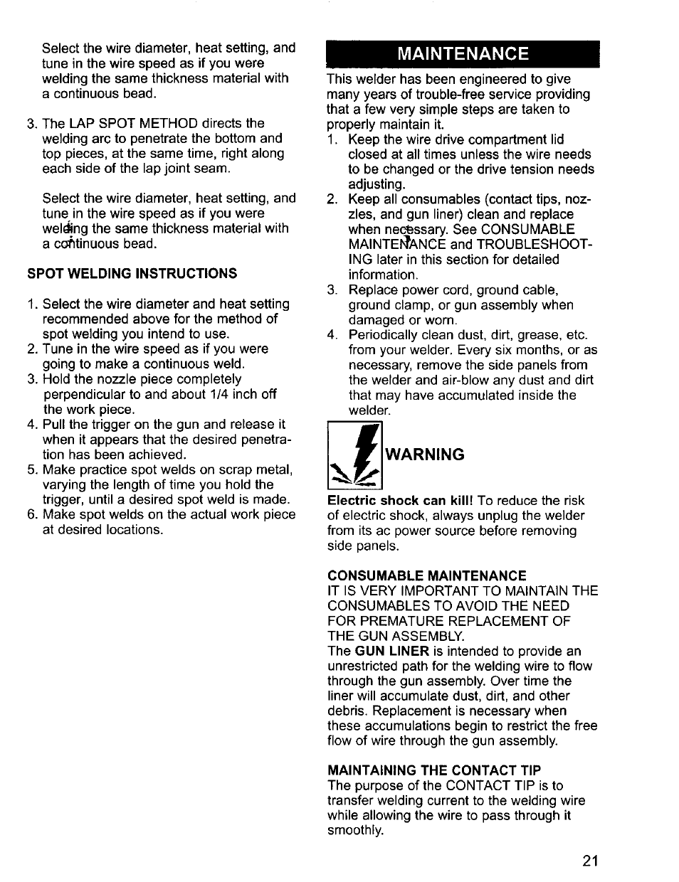 Maintenance, Warning | Craftsman 196.205690 User Manual | Page 21 / 60