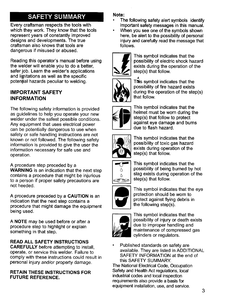 Safety summary | Craftsman 196.205690 User Manual | Page 3 / 60