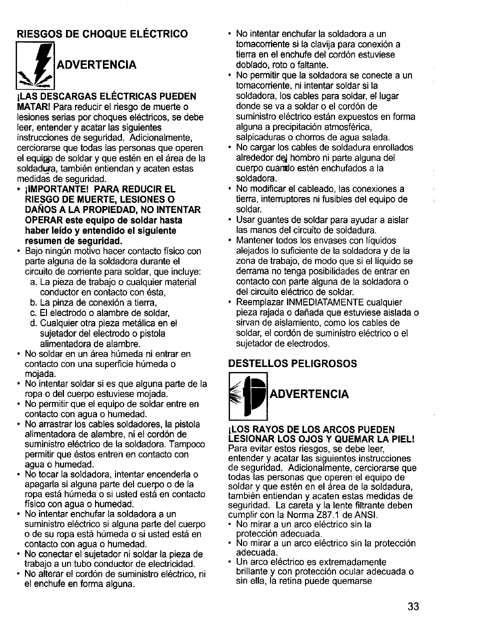 W advertencia, Advertencia | Craftsman 196.205690 User Manual | Page 33 / 60