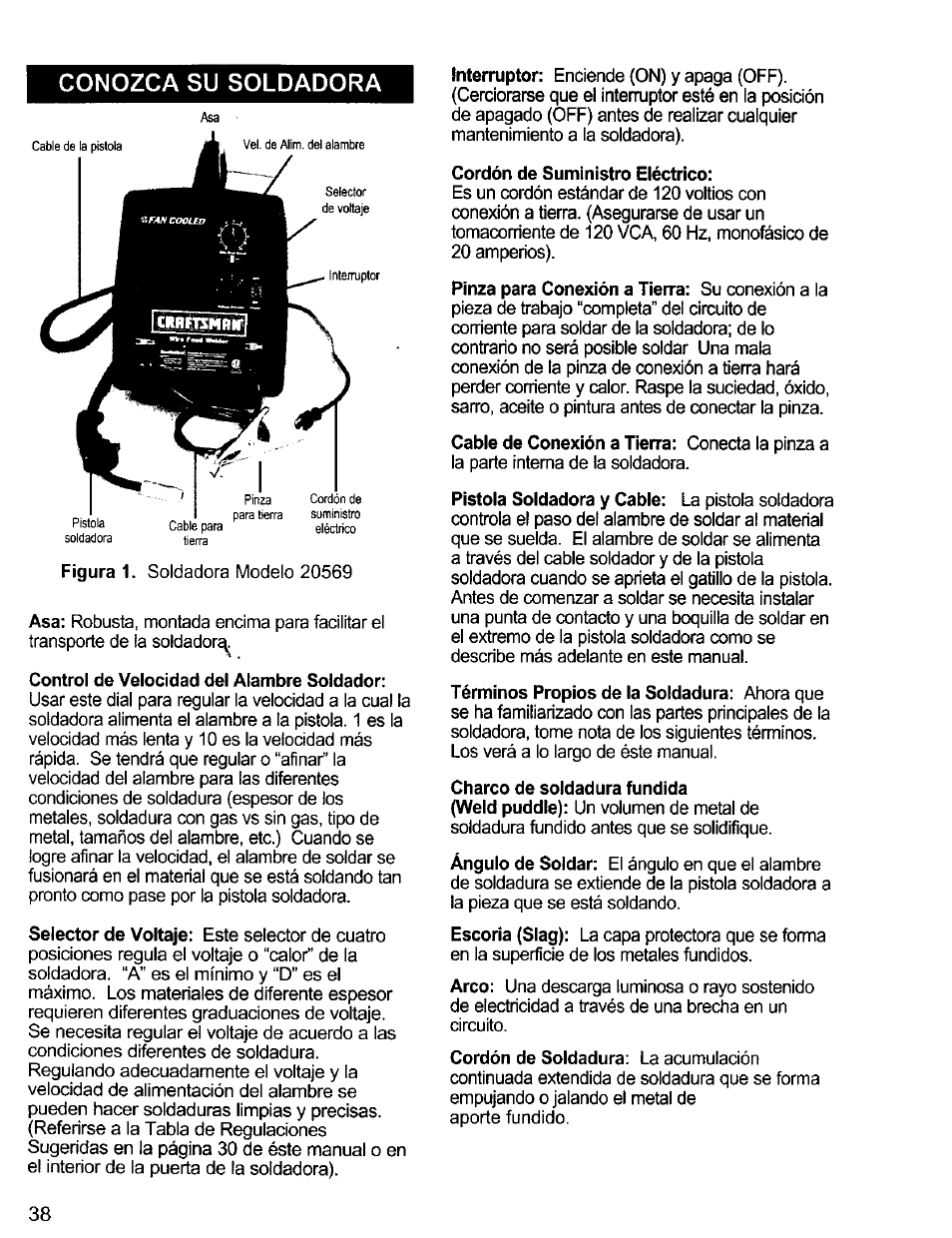 Conozca su soldadora | Craftsman 196.205690 User Manual | Page 38 / 60