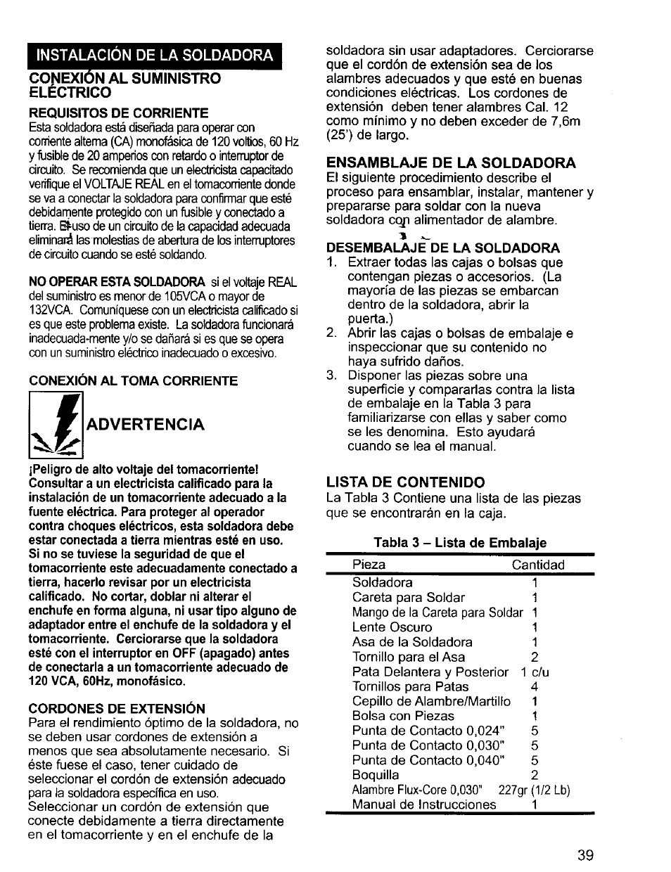 Advertencia | Craftsman 196.205690 User Manual | Page 39 / 60
