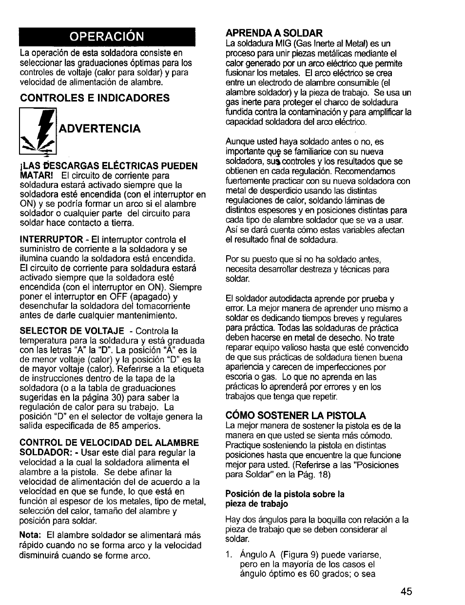 Operacion, Operación | Craftsman 196.205690 User Manual | Page 45 / 60