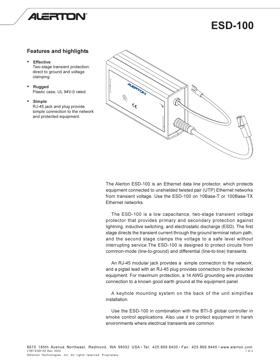 SilentKnight VisorAlarm-Plus UL listed surge suppressor User Manual | 2 pages