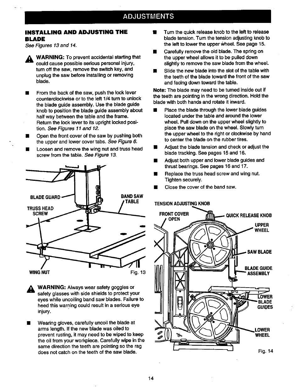 Adjustments | Craftsman 315.214490 User Manual | Page 14 / 32