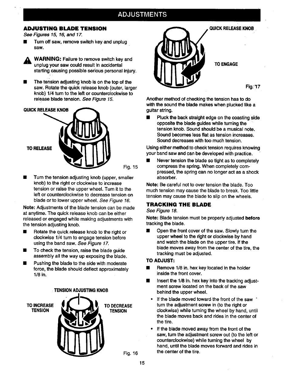 To adjust, Adjustments | Craftsman 315.214490 User Manual | Page 15 / 32