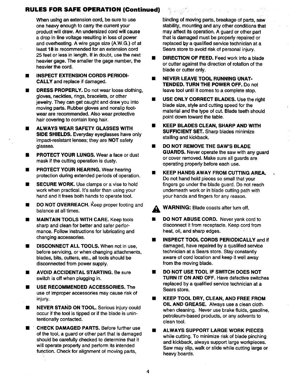 Rules for safe operation (continued) | Craftsman 315.214490 User Manual | Page 4 / 32