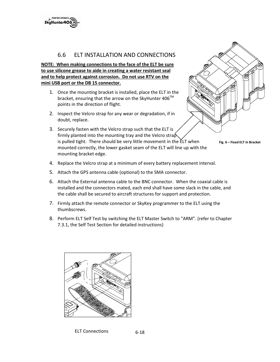 Elt installation and connections -18, 6 elt installation and connections | SkyHunter406 SKYHUNTER 406 HF User Manual | Page 36 / 56