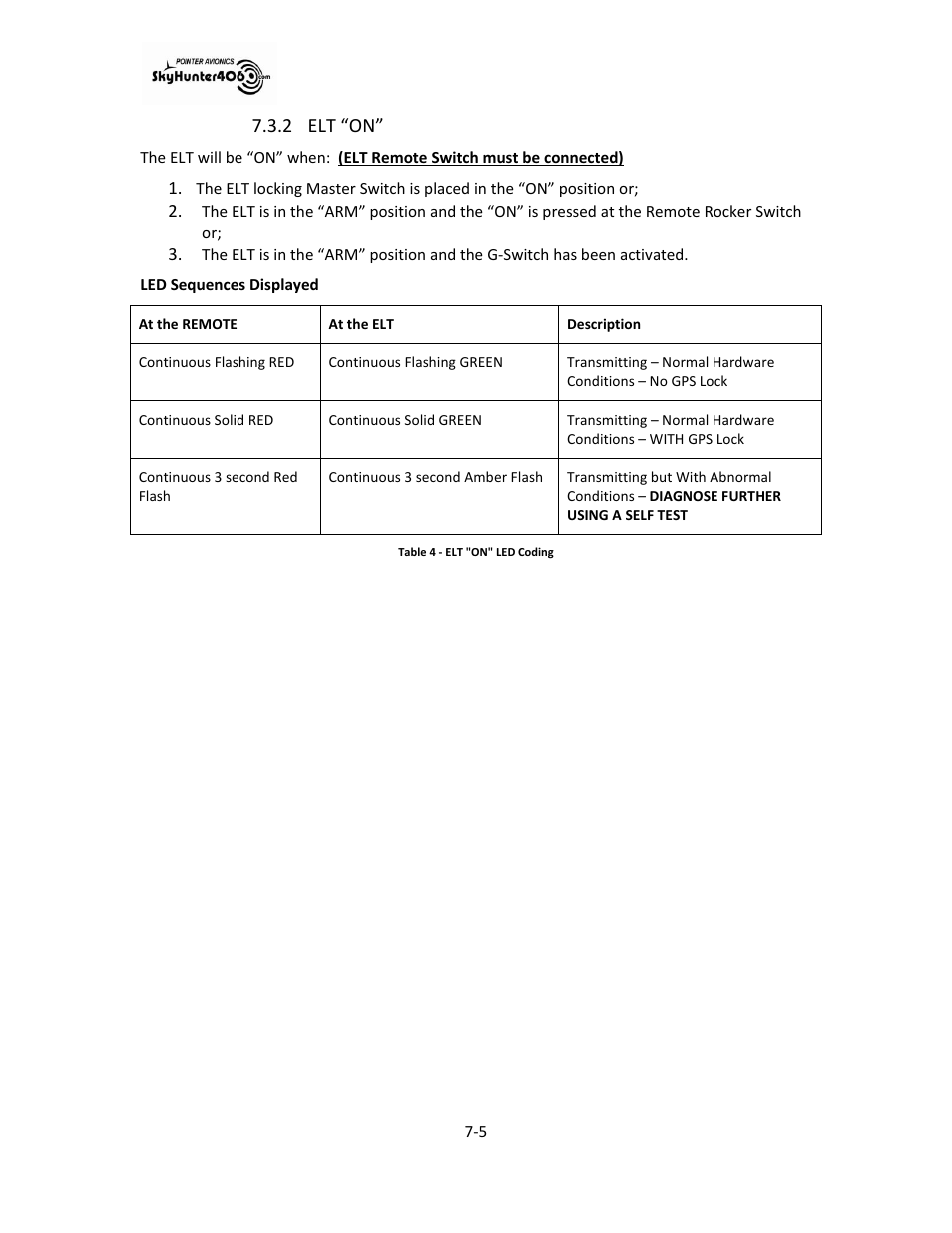 Elt “on” -5, 2 elt “on | SkyHunter406 SKYHUNTER 406 HF User Manual | Page 43 / 56