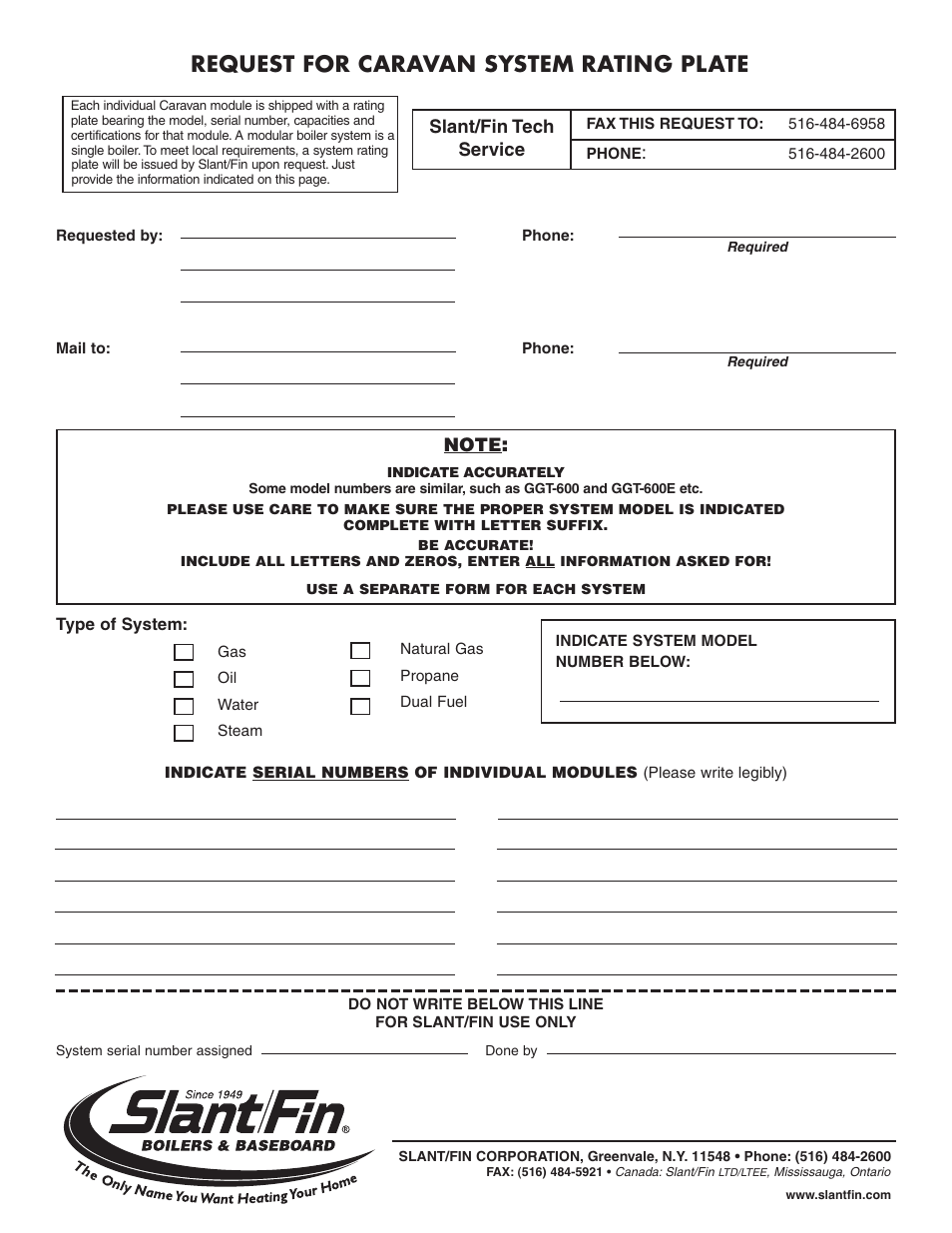 Request for caravan system rating plate | Slant/Fin Gas Hot Water User Manual | Page 24 / 24