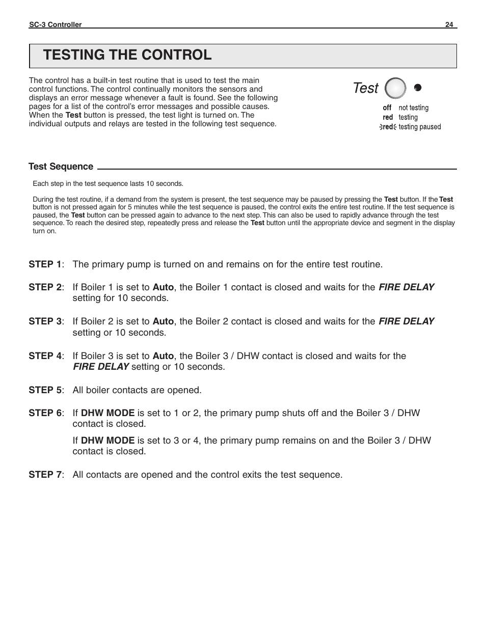 Testing the control | Slant/Fin SC-3 User Manual | Page 23 / 27