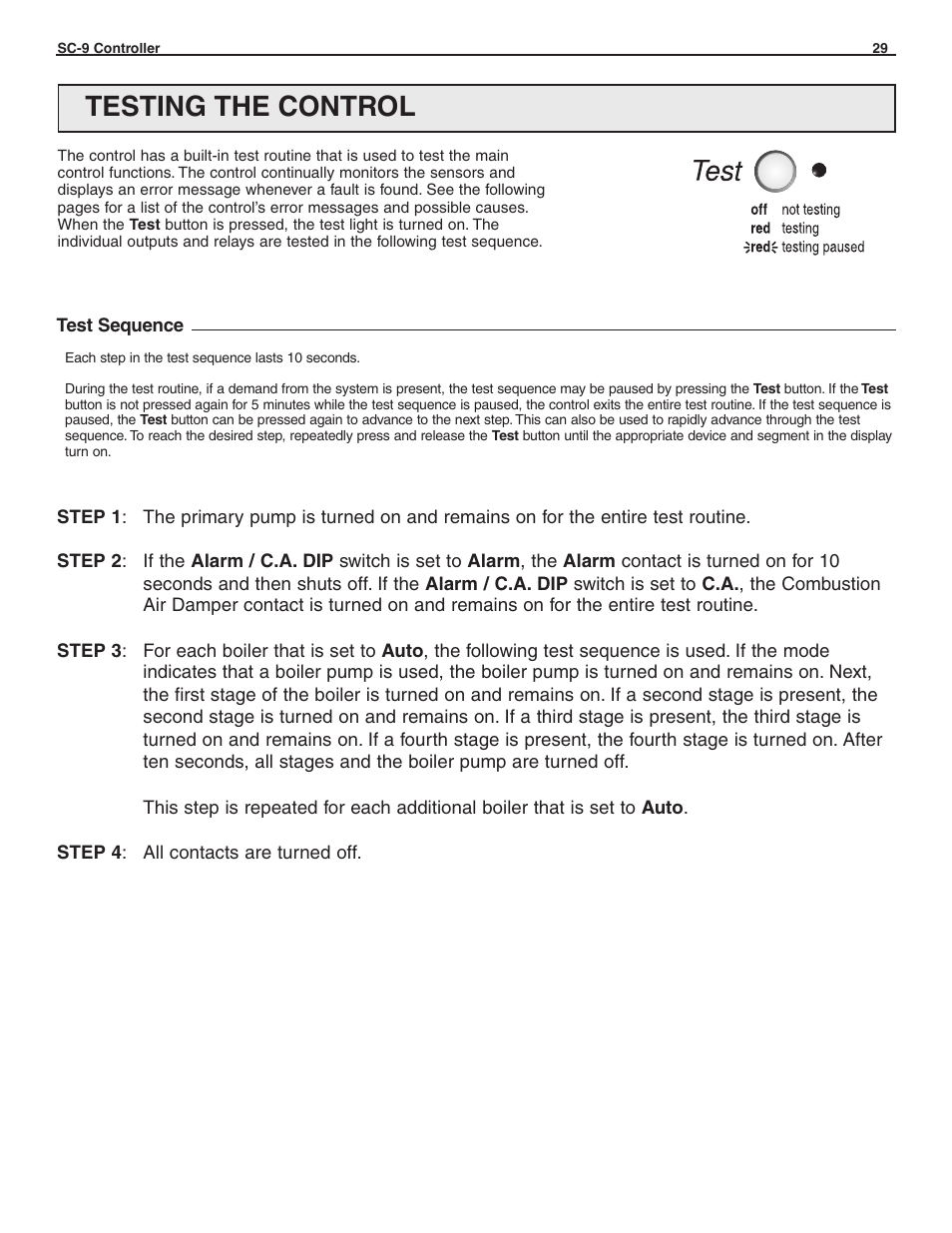 Testing the control | Slant/Fin SC-9 User Manual | Page 29 / 32