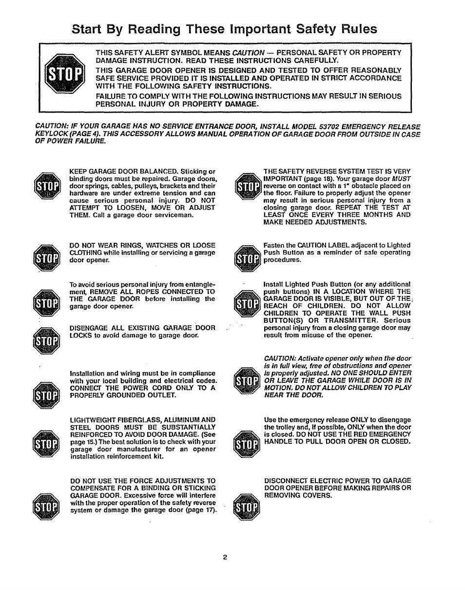 Start by reading these important safety ryles | Craftsman 139.53625SR User Manual | Page 2 / 22